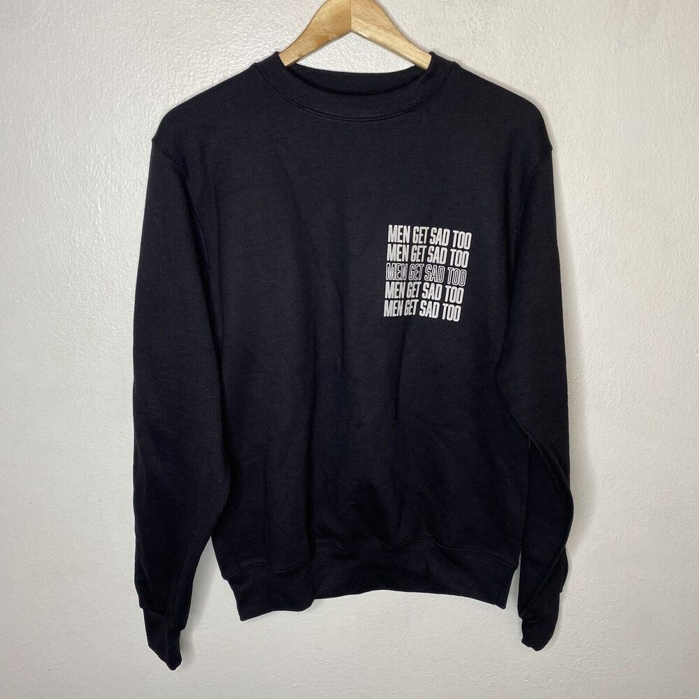 Champion Eco Authentic Crewneck Men Get Sad Too Black Sweatshirt Mens Small